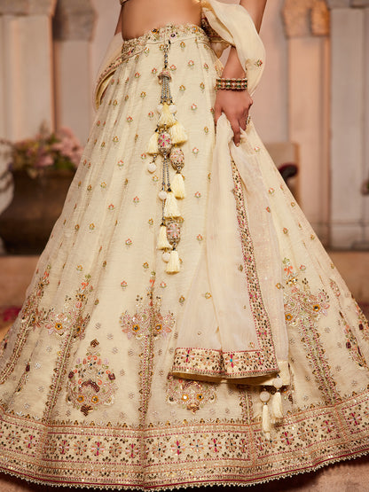 Lavishing cream off white lehenga Tissue Fabric Sequins embroidery