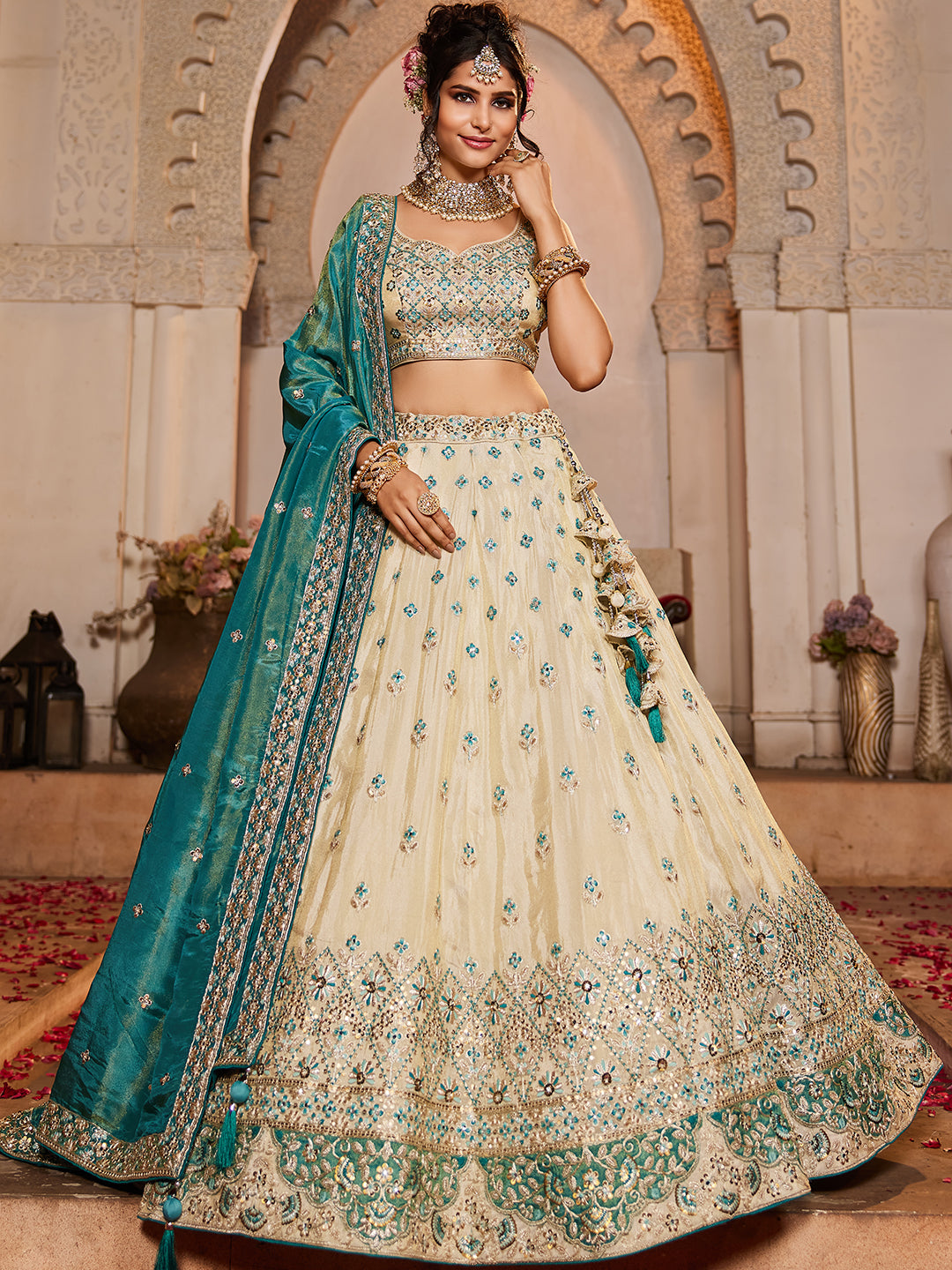 Khoobsurat cream blue lehenga