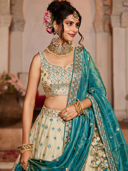 Khoobsurat cream blue lehenga