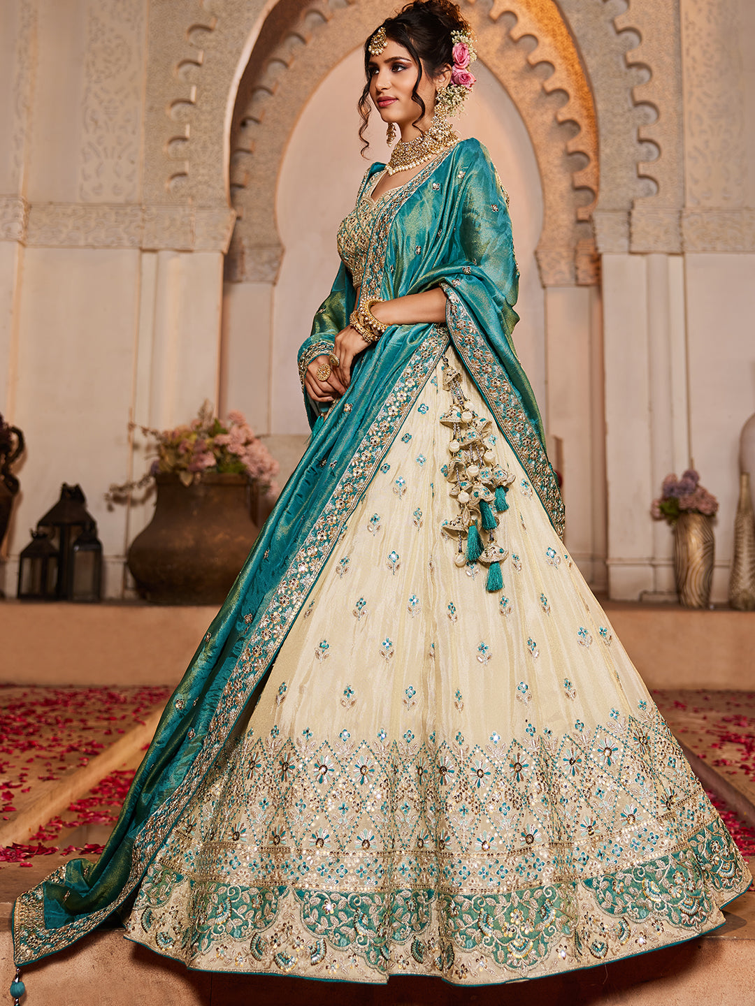 Khoobsurat cream blue lehenga