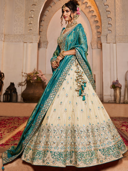 Khoobsurat cream blue lehenga