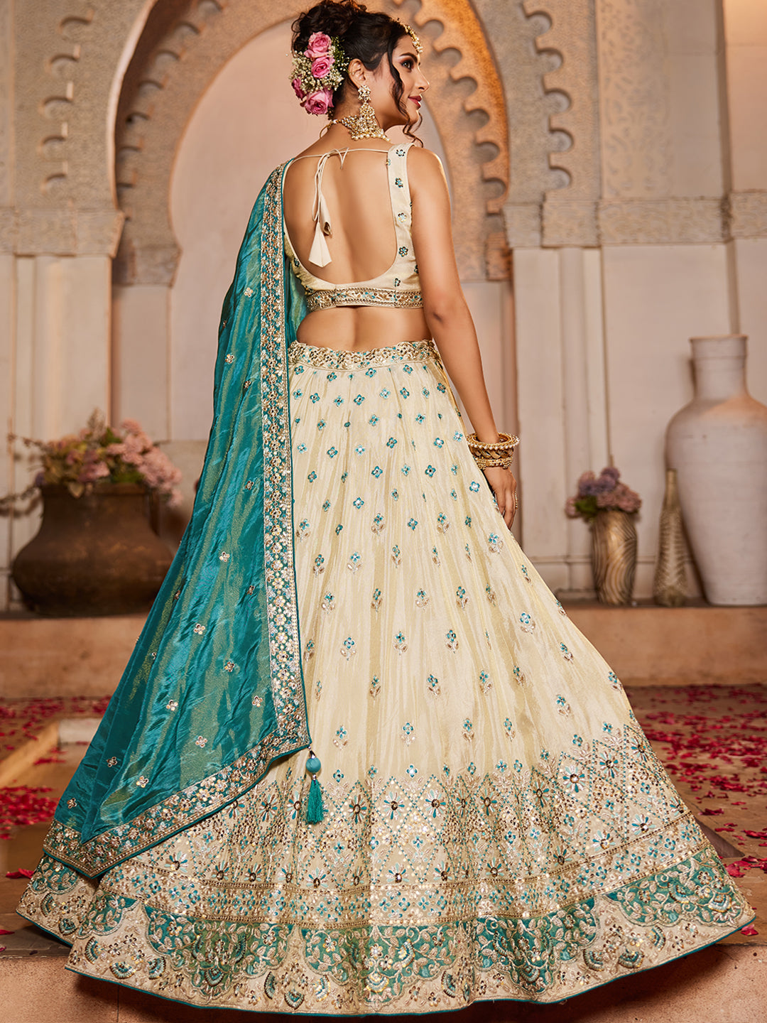 Khoobsurat cream blue lehenga
