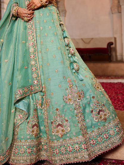 Something desginer pista lime green lehenga Tissue Fabric Sequins embroidery