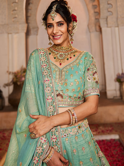 Something desginer pista lime green lehenga Tissue Fabric Sequins embroidery