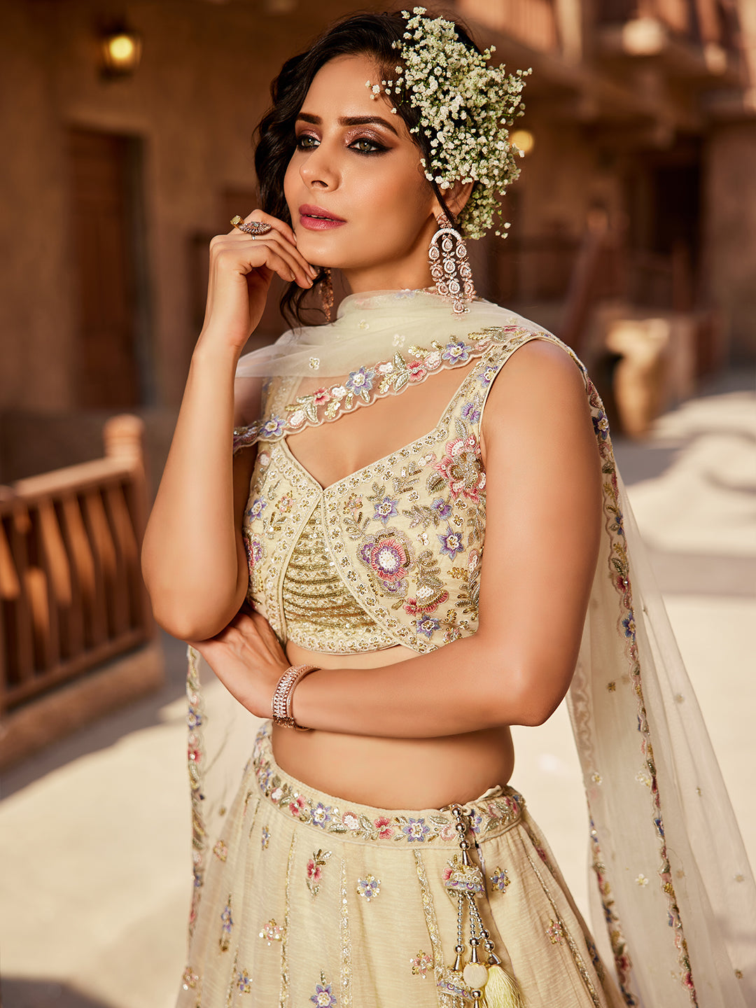Engaging off white lehenga
