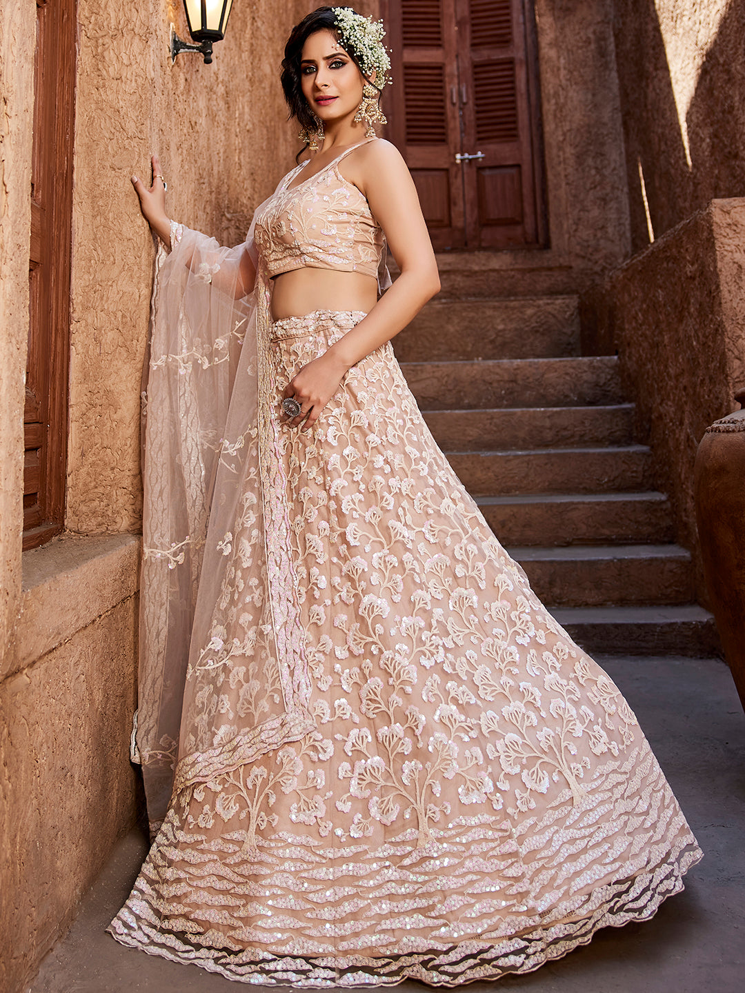 Majestic baby pink floral lehenga