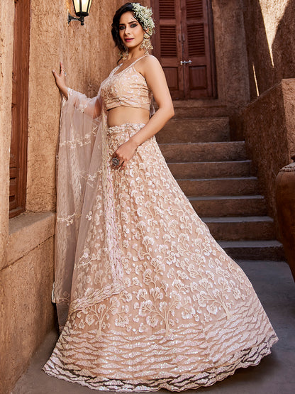 Majestic baby pink floral lehenga