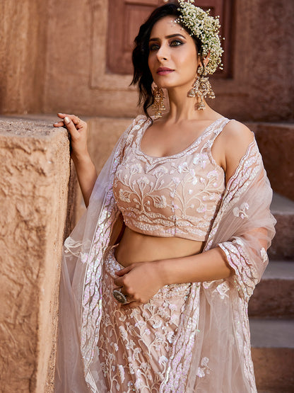 Majestic baby pink floral lehenga