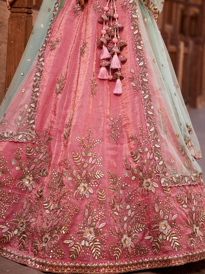 Good looking pink lehenga Tissue Fabric Sequins embroidery