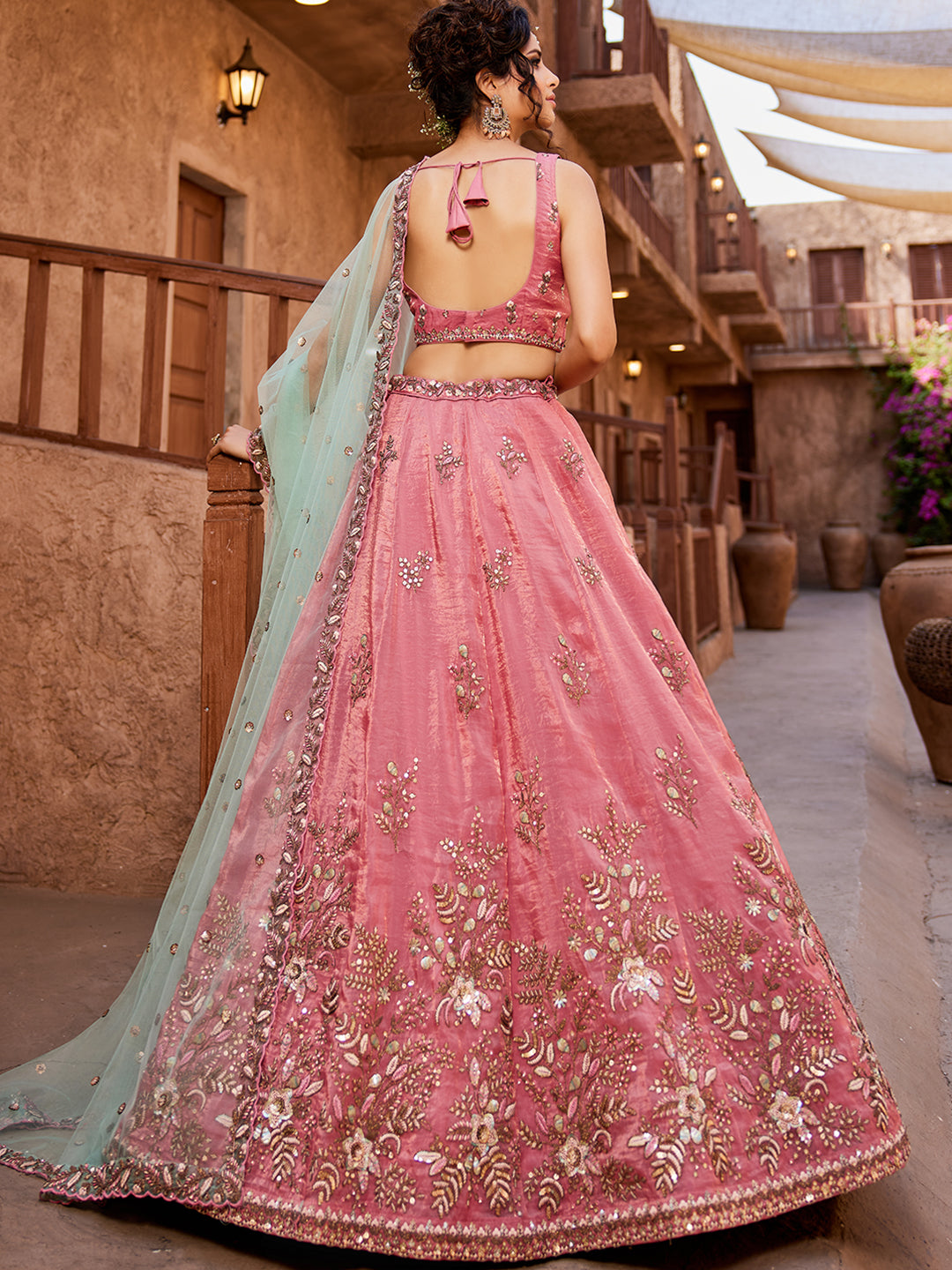 Good looking pink lehenga Tissue Fabric Sequins embroidery
