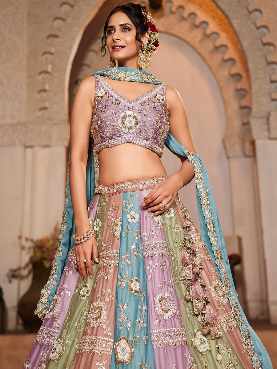 Georgette Multi colour BLUE Sequins embroidery Lehenga