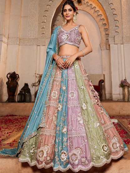 Georgette Multi colour BLUE Sequins embroidery Lehenga