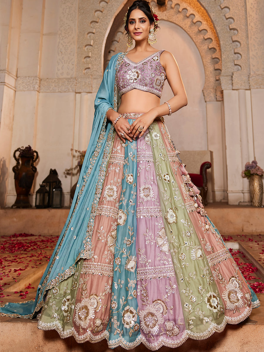 Georgette Multi colour BLUE Sequins embroidery Lehenga