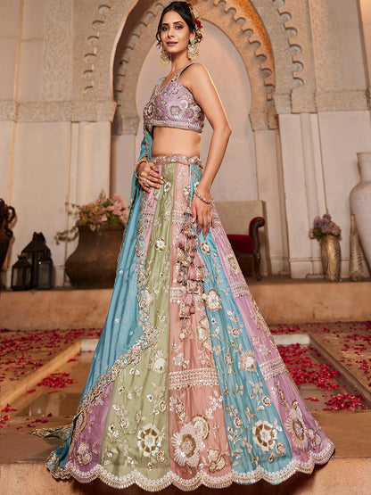 Georgette Multi colour BLUE Sequins embroidery Lehenga