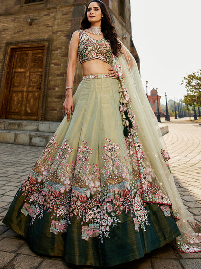 Purple Multi-Color Net Fabric Sequins Work Heavy Floral Embroidered Lehenga