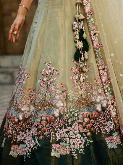 Purple Multi-Color Net Fabric Sequins Work Heavy Floral Embroidered Lehenga