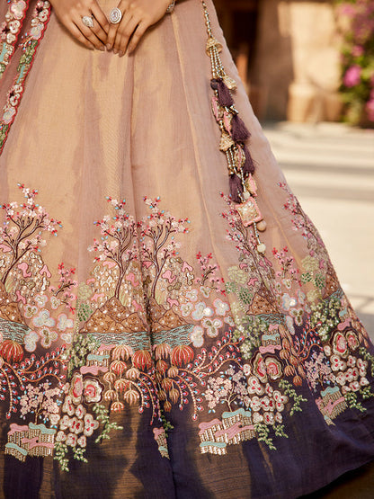 Purple Multi-Color Net Fabric Sequins Work Heavy Floral Embroidered Lehenga