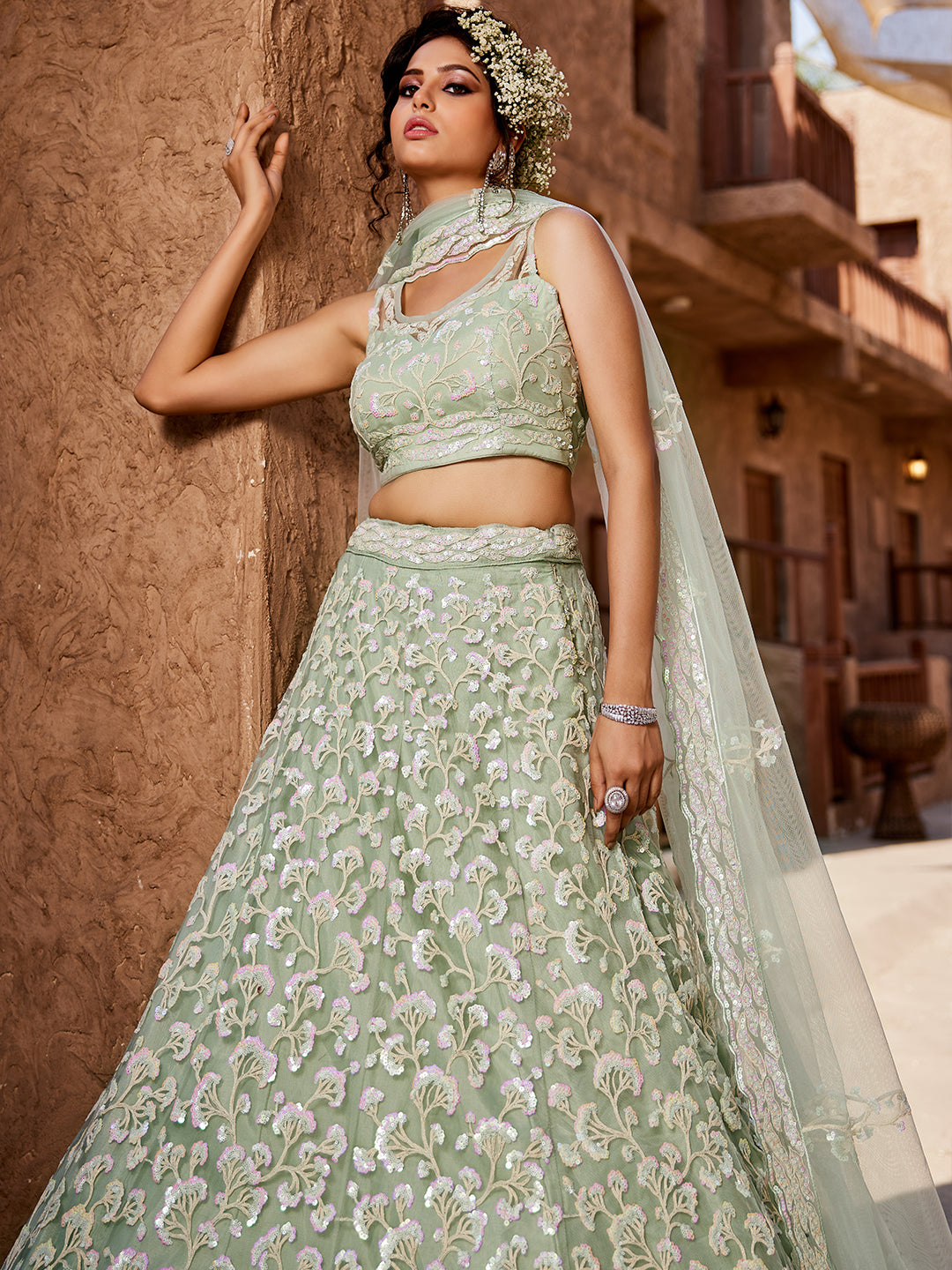 Majestic light blue floral lehenga