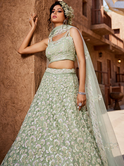 Majestic light blue floral lehenga