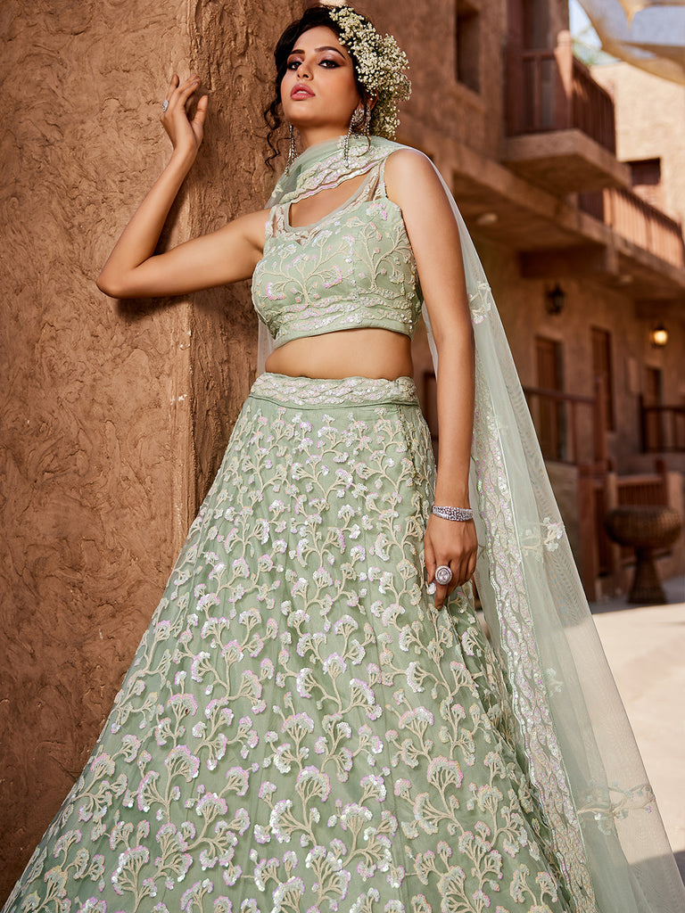 Majestic light blue floral lehenga