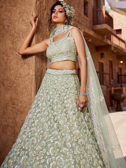Majestic light blue floral lehenga