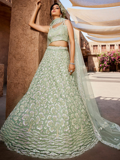 Majestic light blue floral lehenga