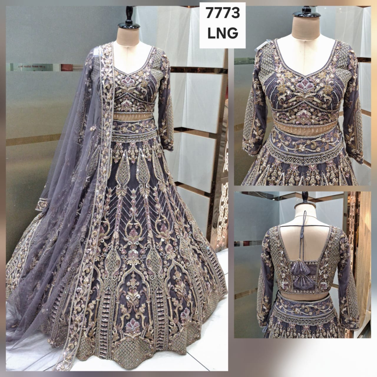 Astonishing Lilac 16 kali Handwork Crop Top Lehenga