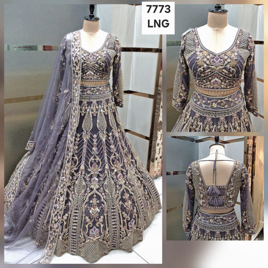 Astonishing Lilac 16 kali Handwork Crop Top Lehenga