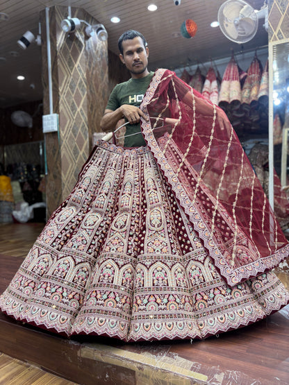 Majestic maroon ball bridal Lehenga