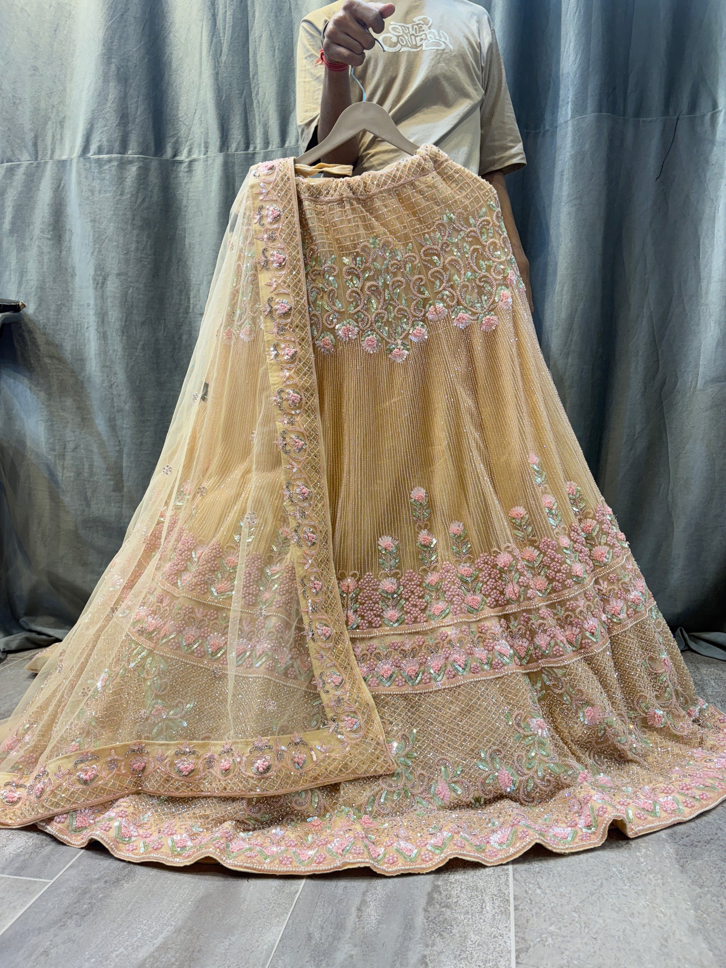 Charming peach crop top Lehenga