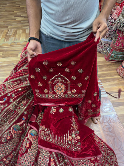 Maroon Peacock Ball Bridal Lehenga - Shopping World