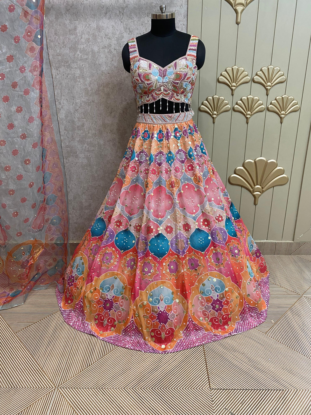 Pink Color PDP crop top lehenga