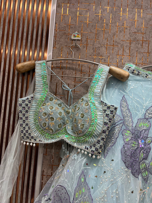 Sky Blue Pdp Crop Top Lehenga