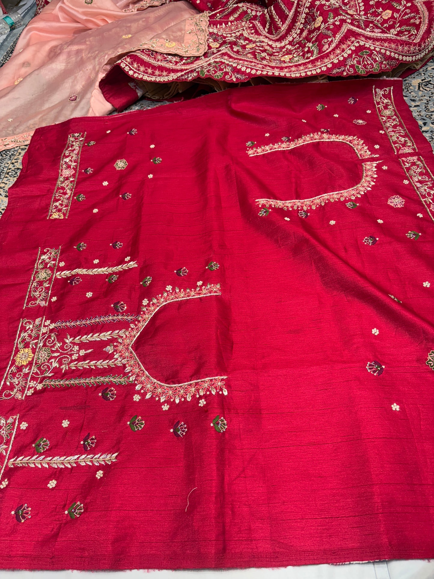 Attractive red rani pink bridal Lehenga handwork light pink contrast dupatta