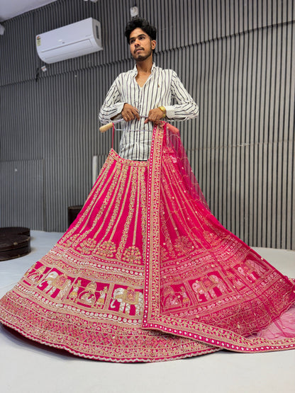 Tremendous rani pink handwork Doli Barat bridal Lehenga