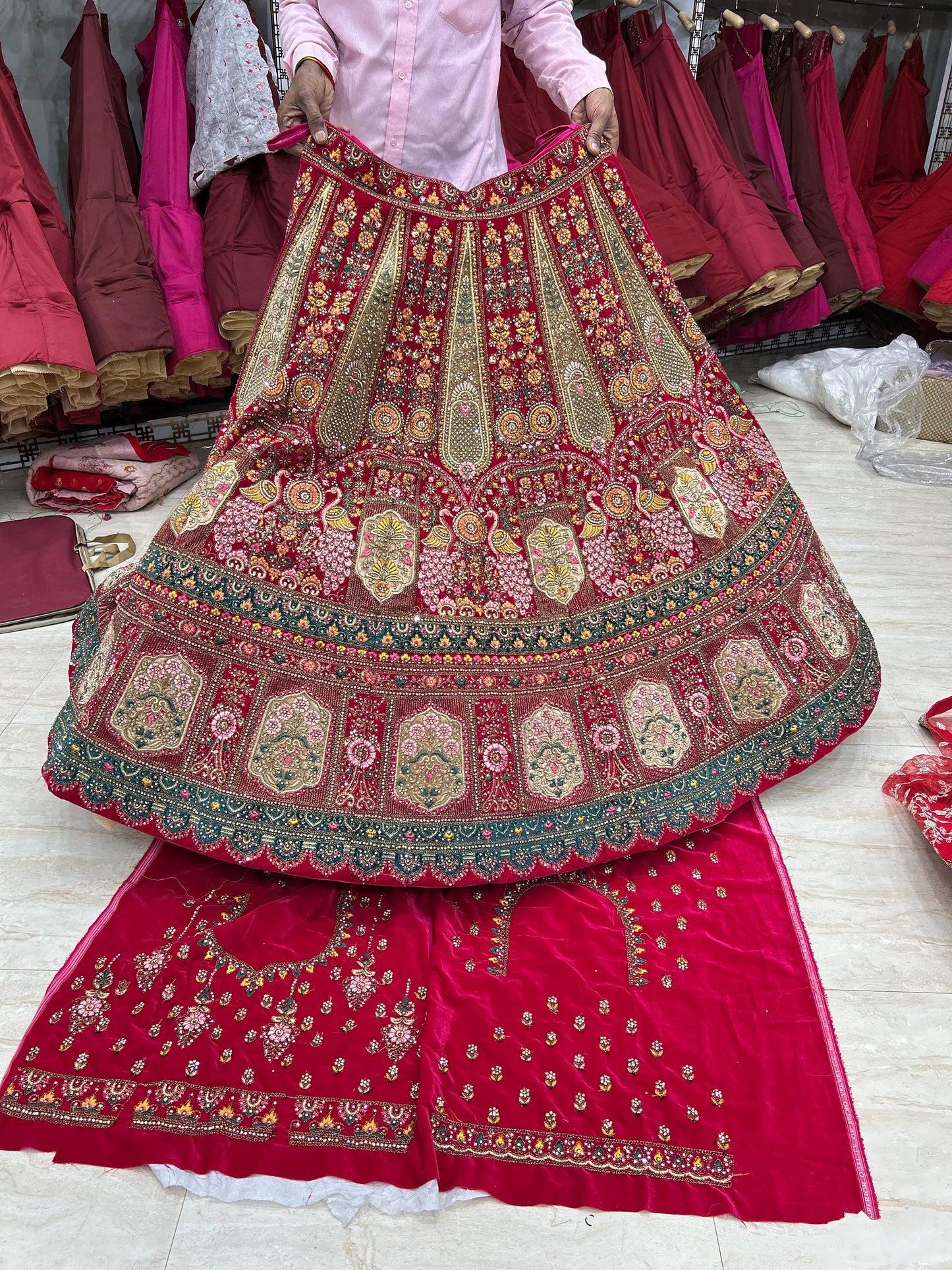 Something different red bridal double dupatta lehenga