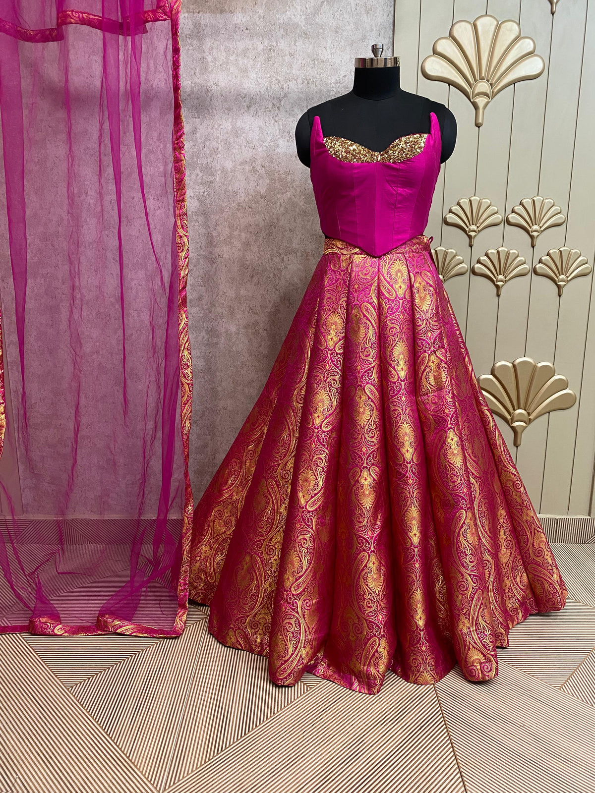 Pink crop top lehenga