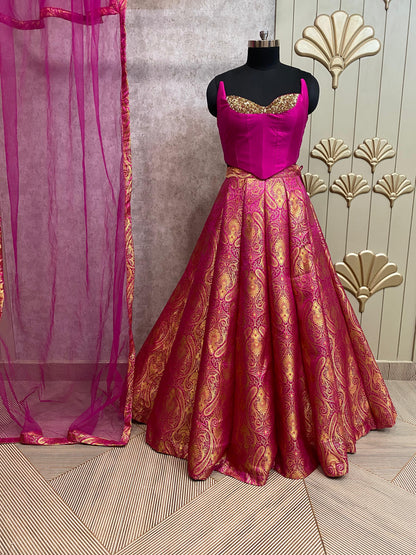 Pink crop top lehenga