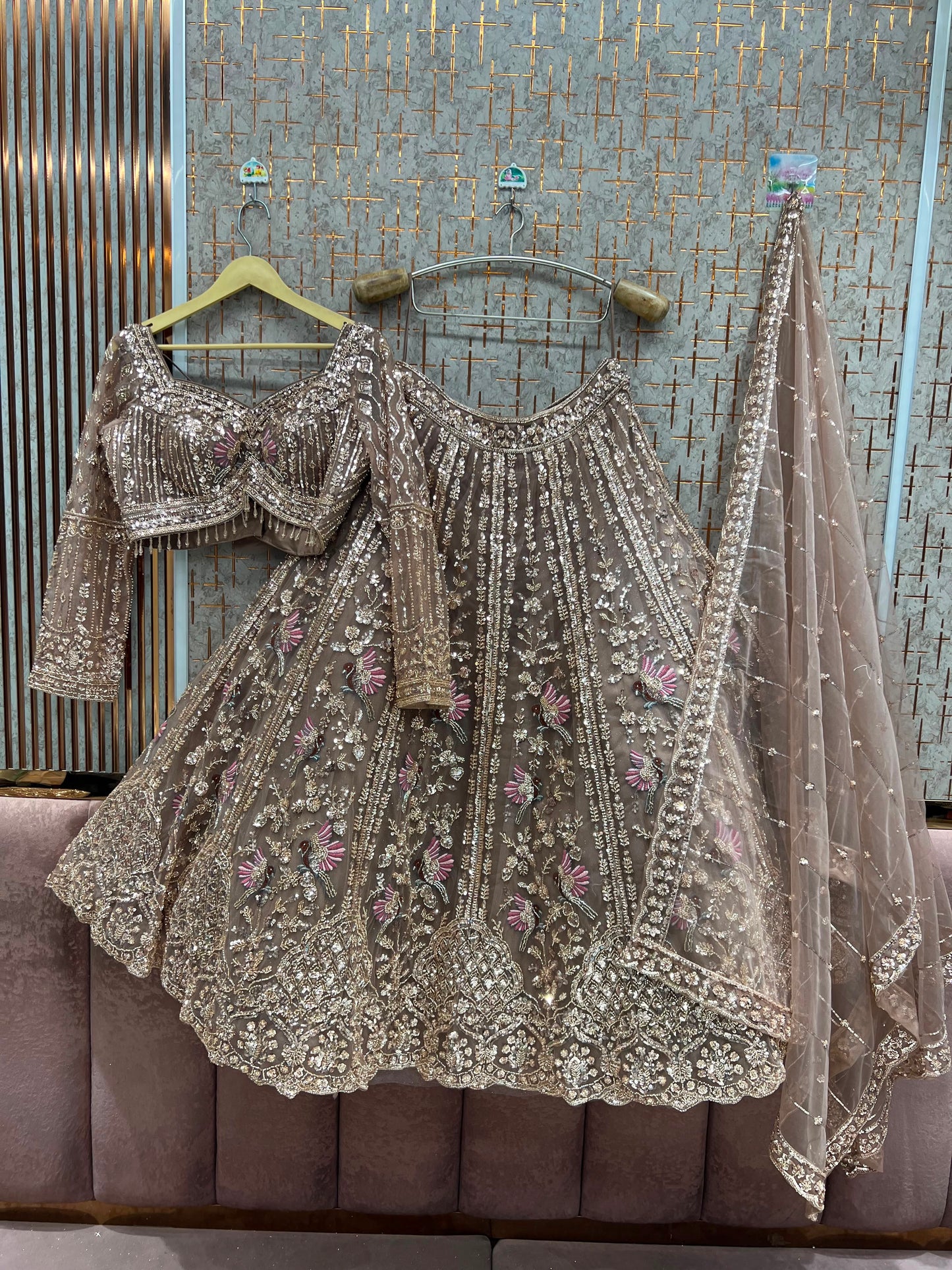 Pink Peacock Crop Top Lehenga