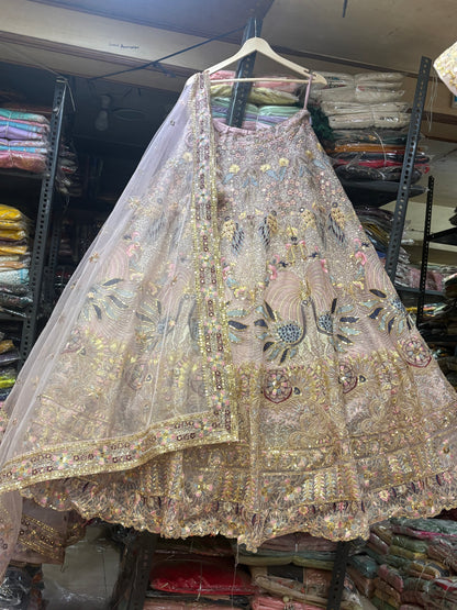 Lavishing pink peacock Crop Top Lehenga