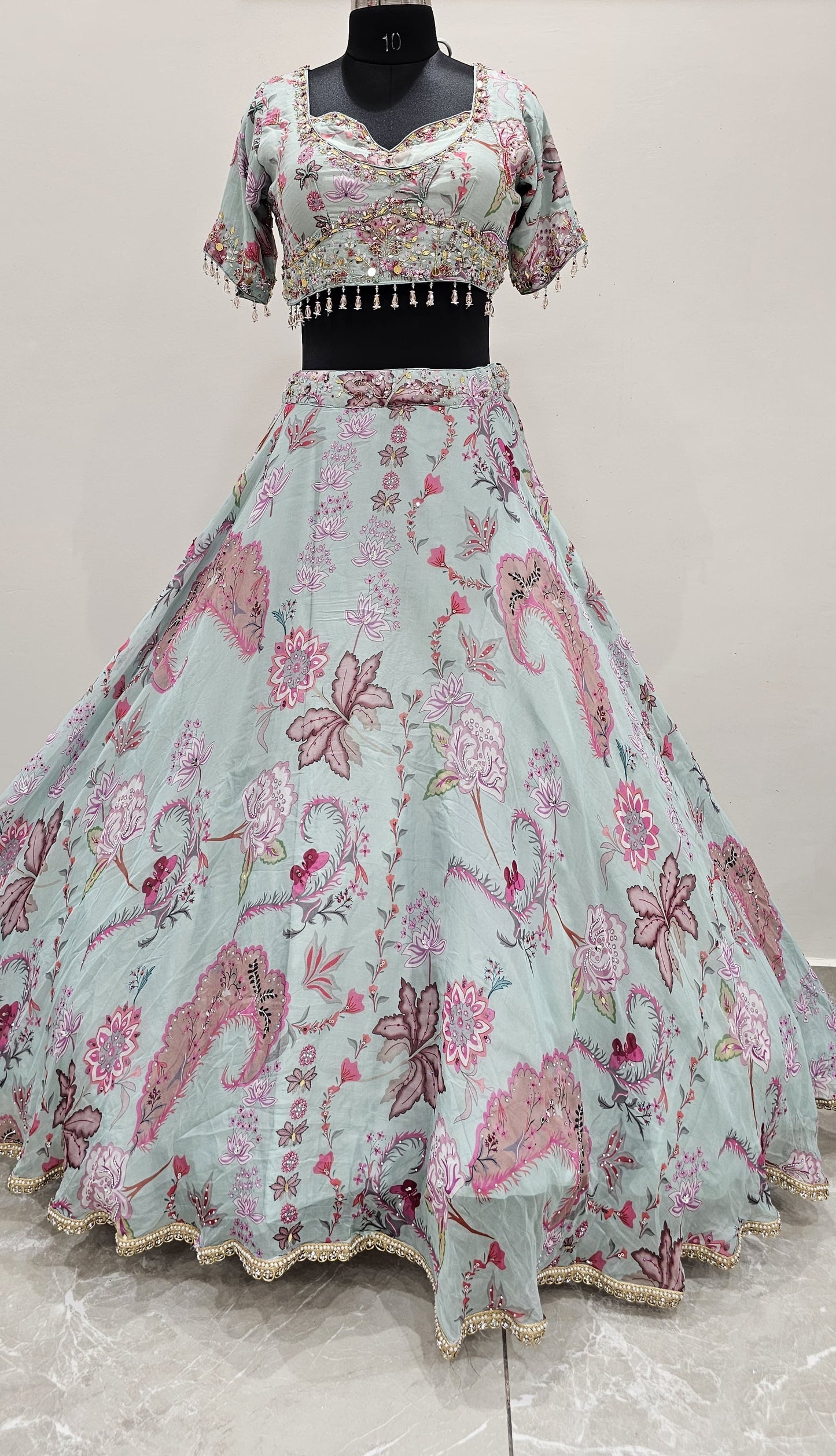 Sky Blue Crop Top Lehenga