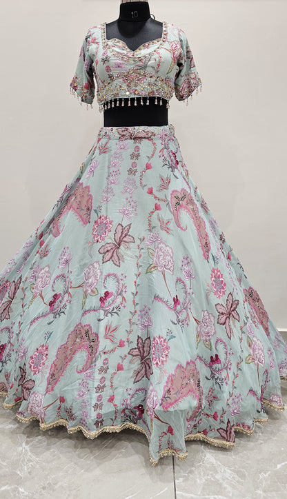 Sky Blue Crop Top Lehenga