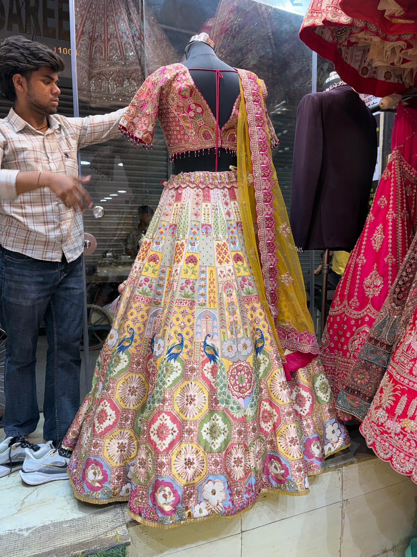 Designer Pink White Peacock Lehenga