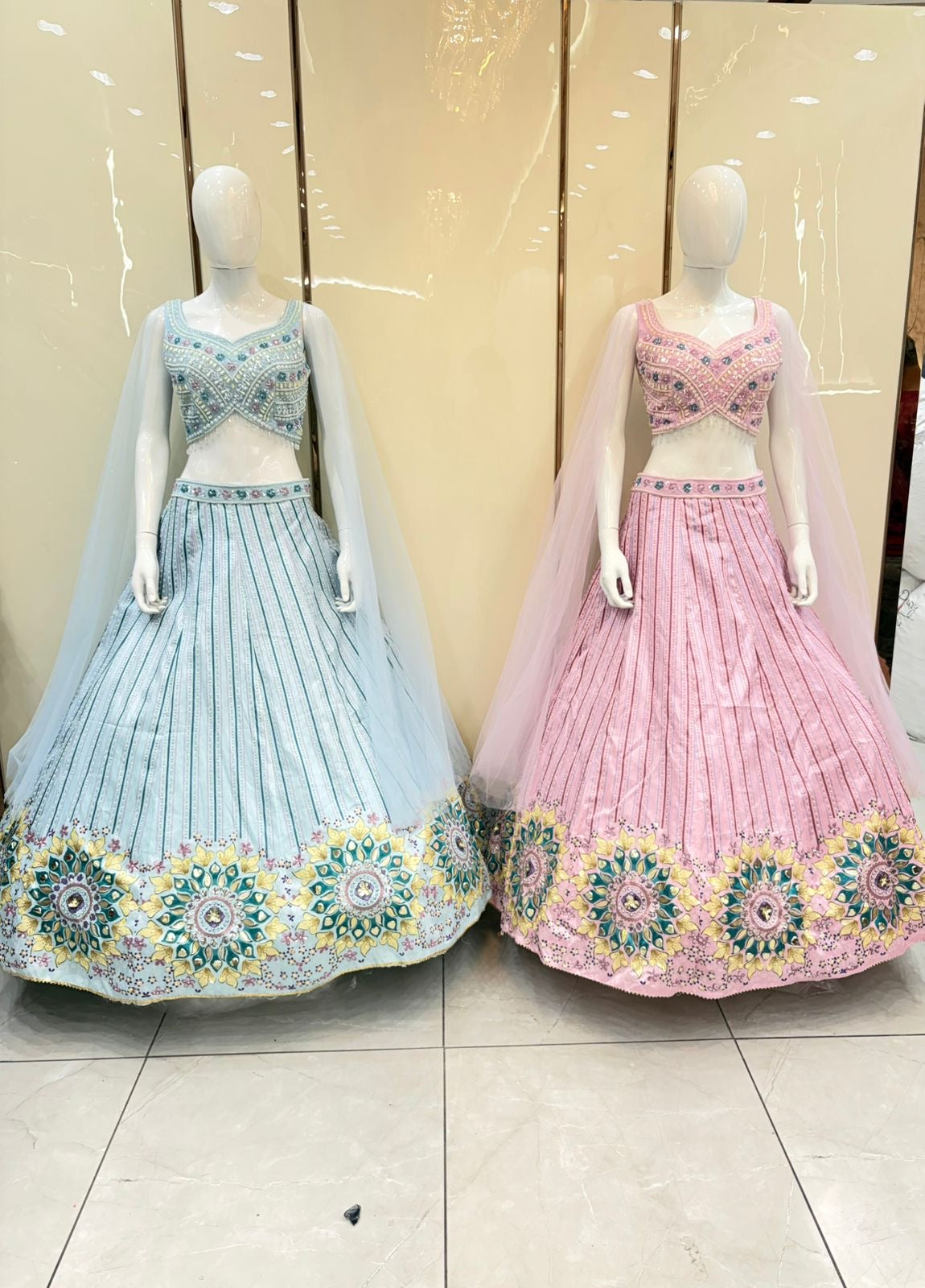 Pink blue crop top Lehenga