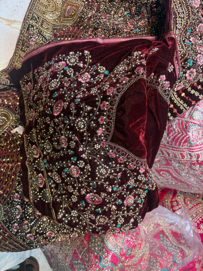 Pretty Maroon jhumka bridal Lehenga