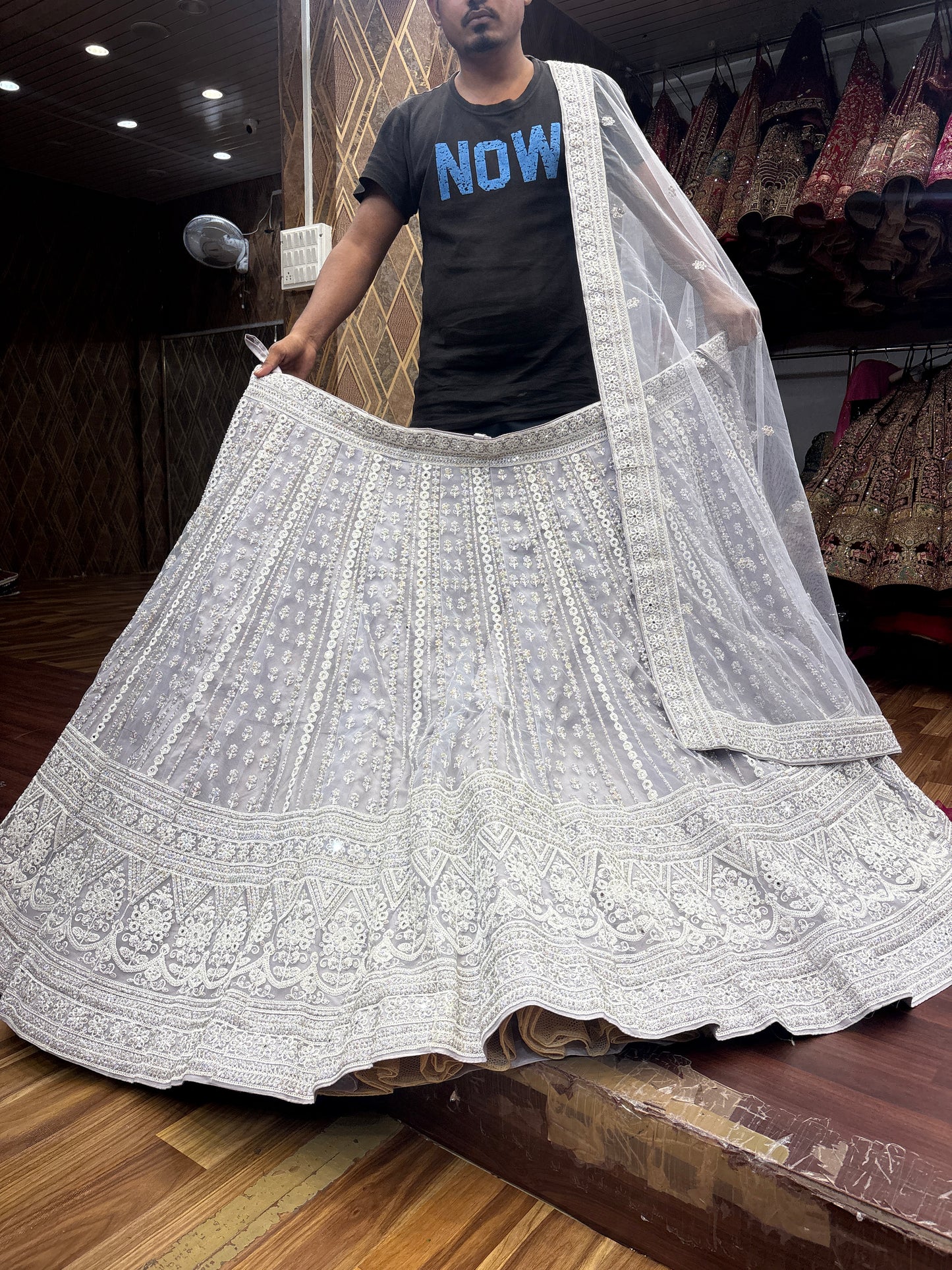 Designer white lilac crop top Lehenga