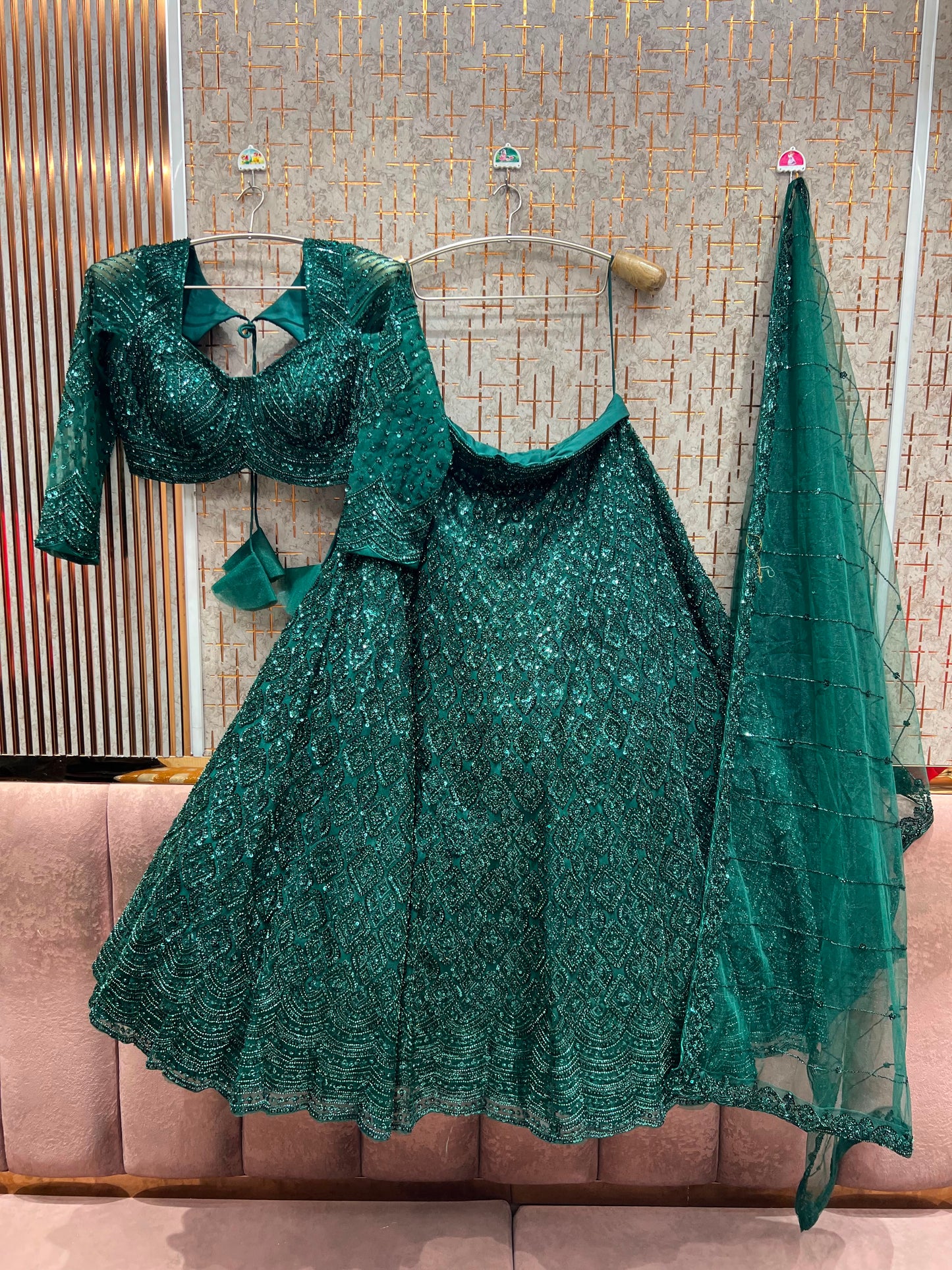 Shipping green Crop top Lehenga