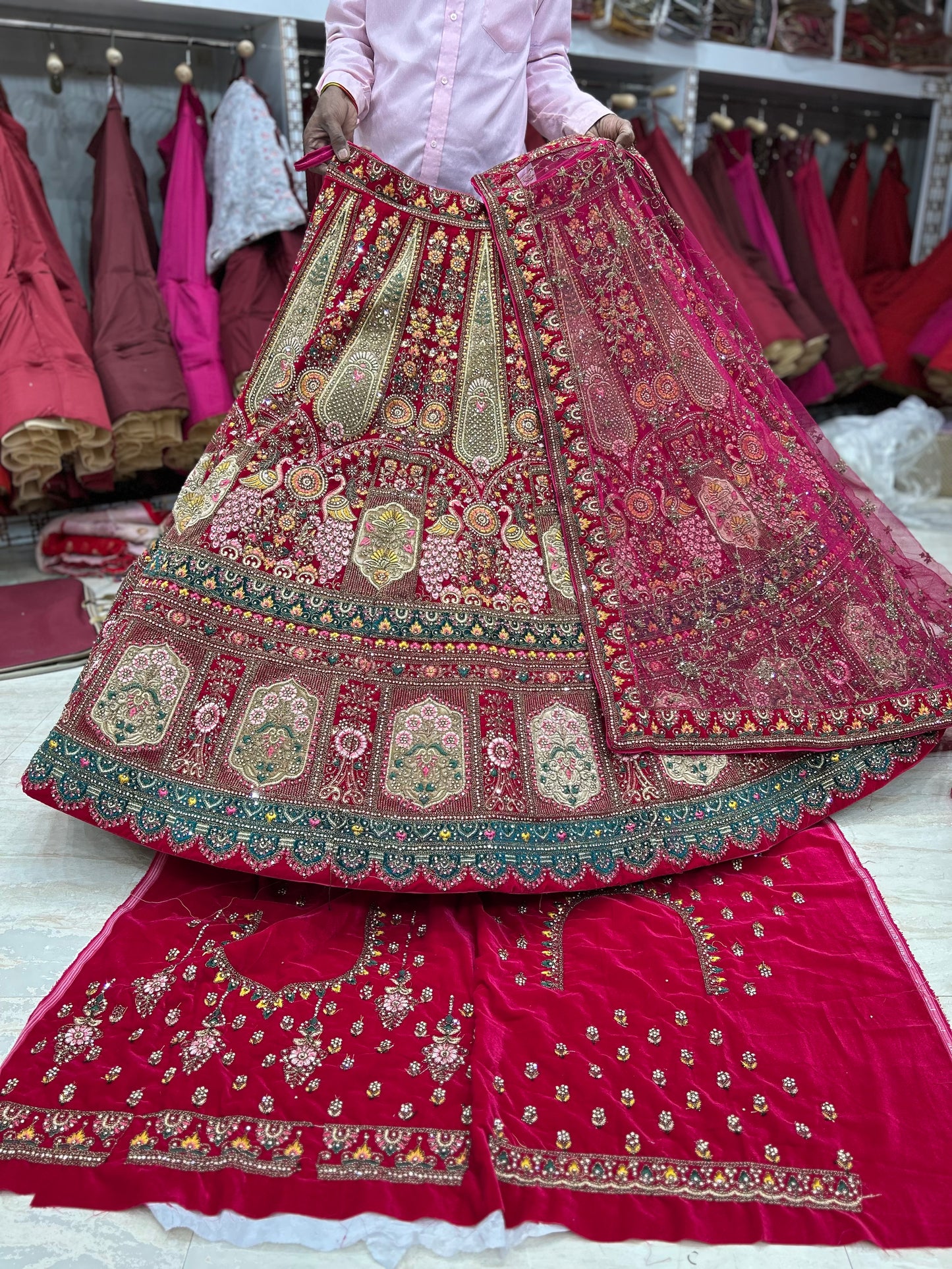 Something different red bridal double dupatta lehenga