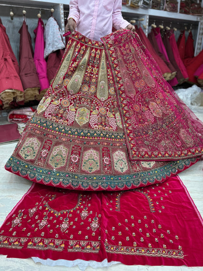 Something different red bridal double dupatta lehenga