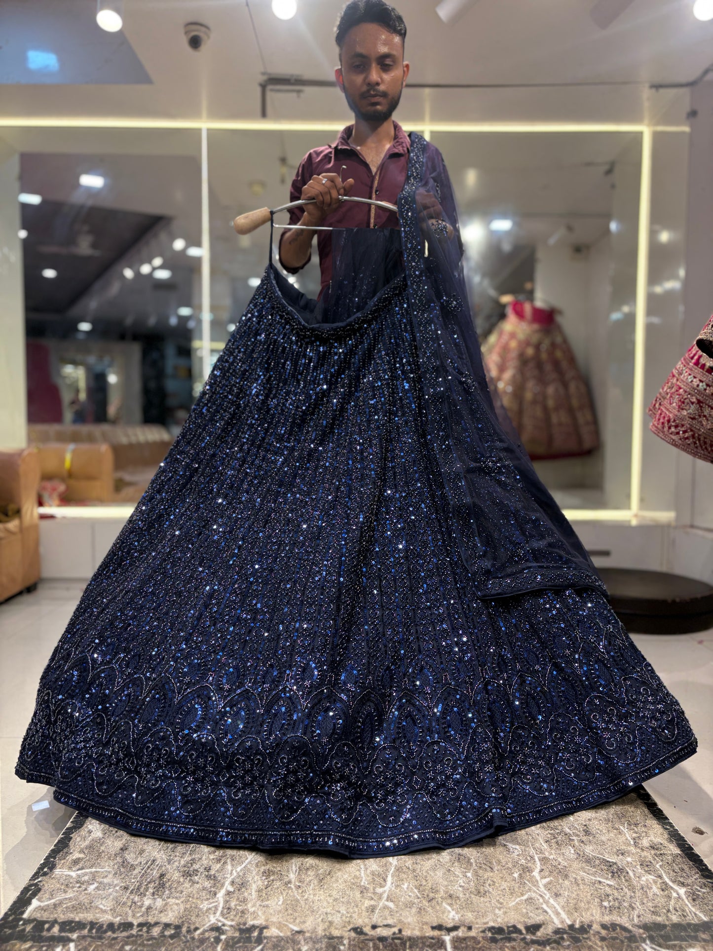 Gorgeous navy blue on blue monotone Lehenga